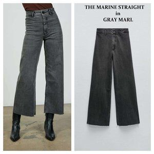 ZARA MARINE GRAY MARL DENIM JEANS HIGH RISE WIDE LEG